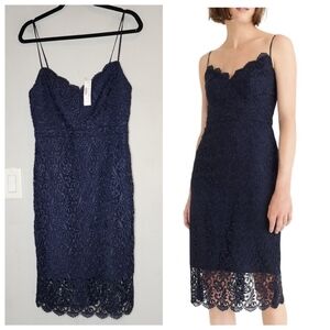 NWT J. Crew Guipure Lace Spaghetti Strap Dress Navy Blue Size 6